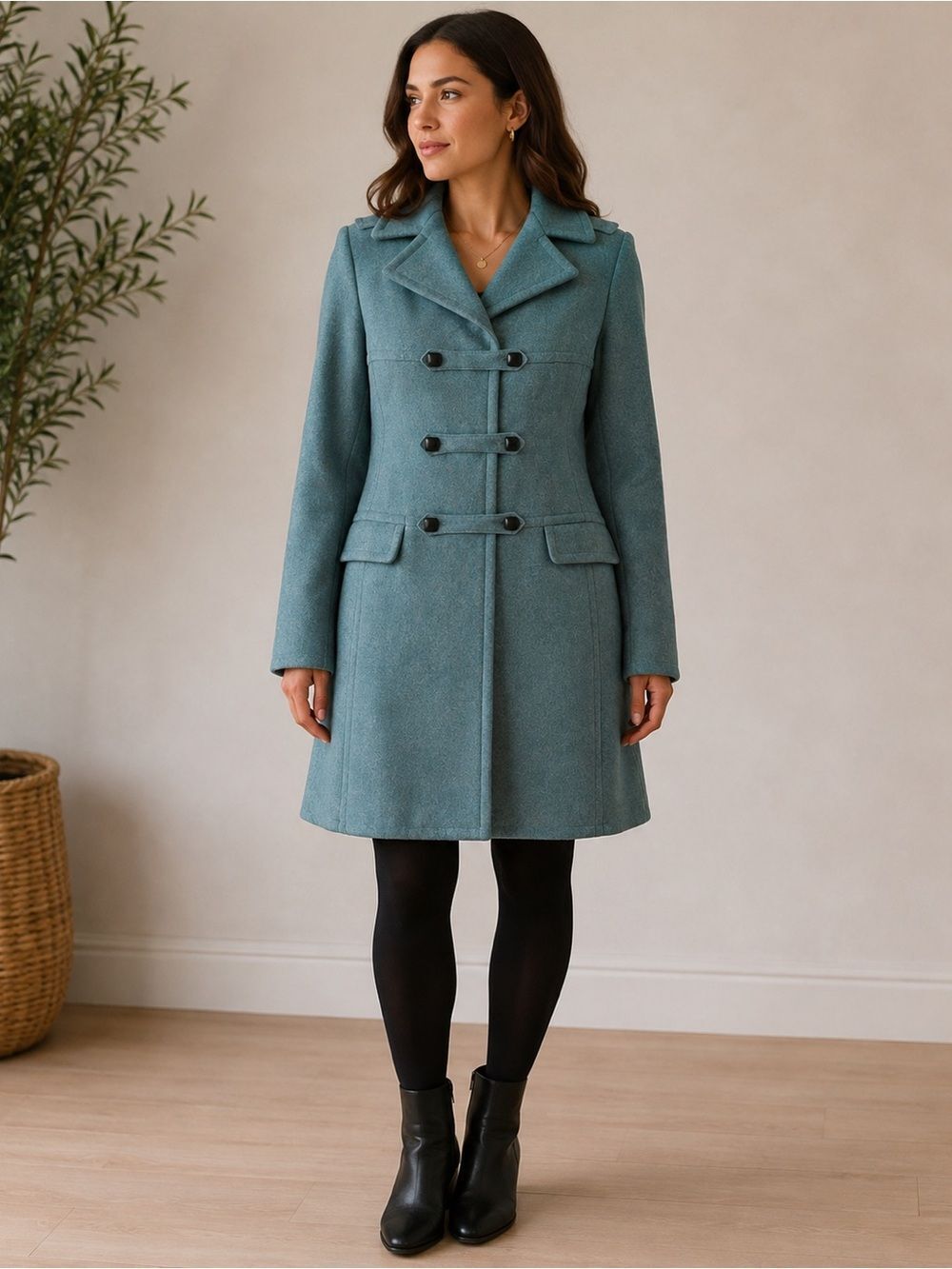 Faconnable Turquoise Wool Blend Single Breasted Button Front Coat Size S